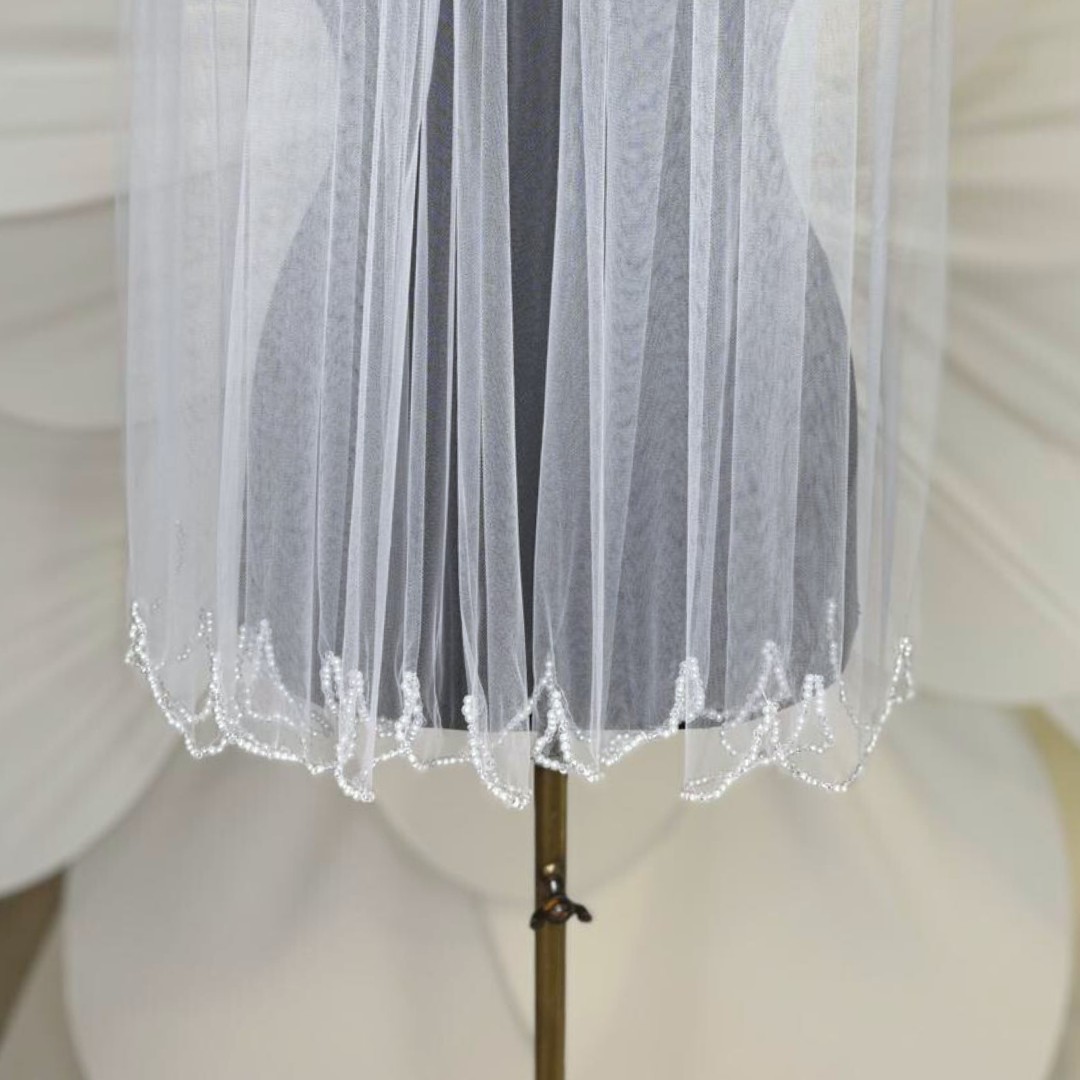 Gold Moda Duvak,Kısa,Kristal Taşlı El işlemeli 75 cm x 2,50 Mt görsel 5