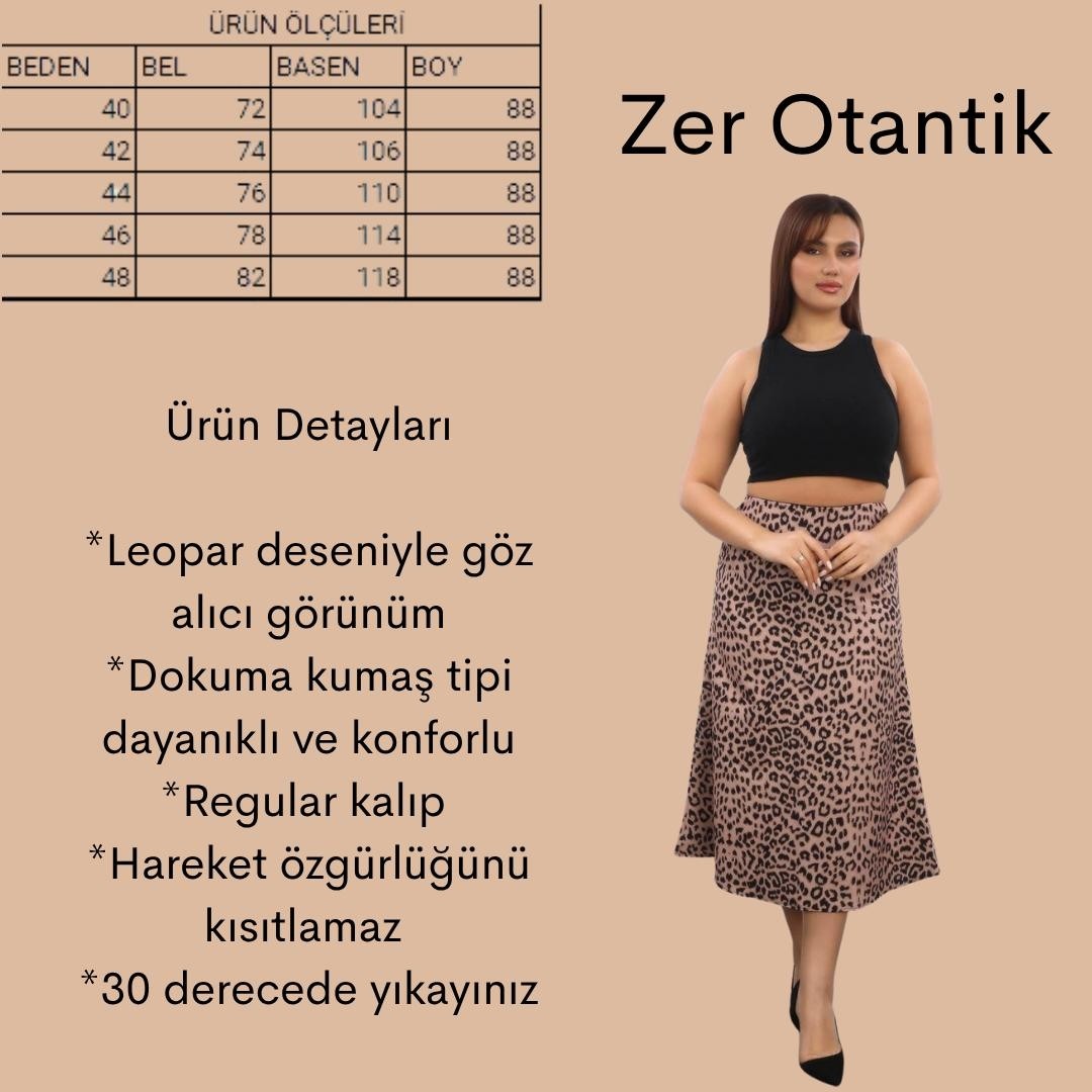 Zer Otantik Leopar Desen Büyük Beden Etek Vizon görsel 2