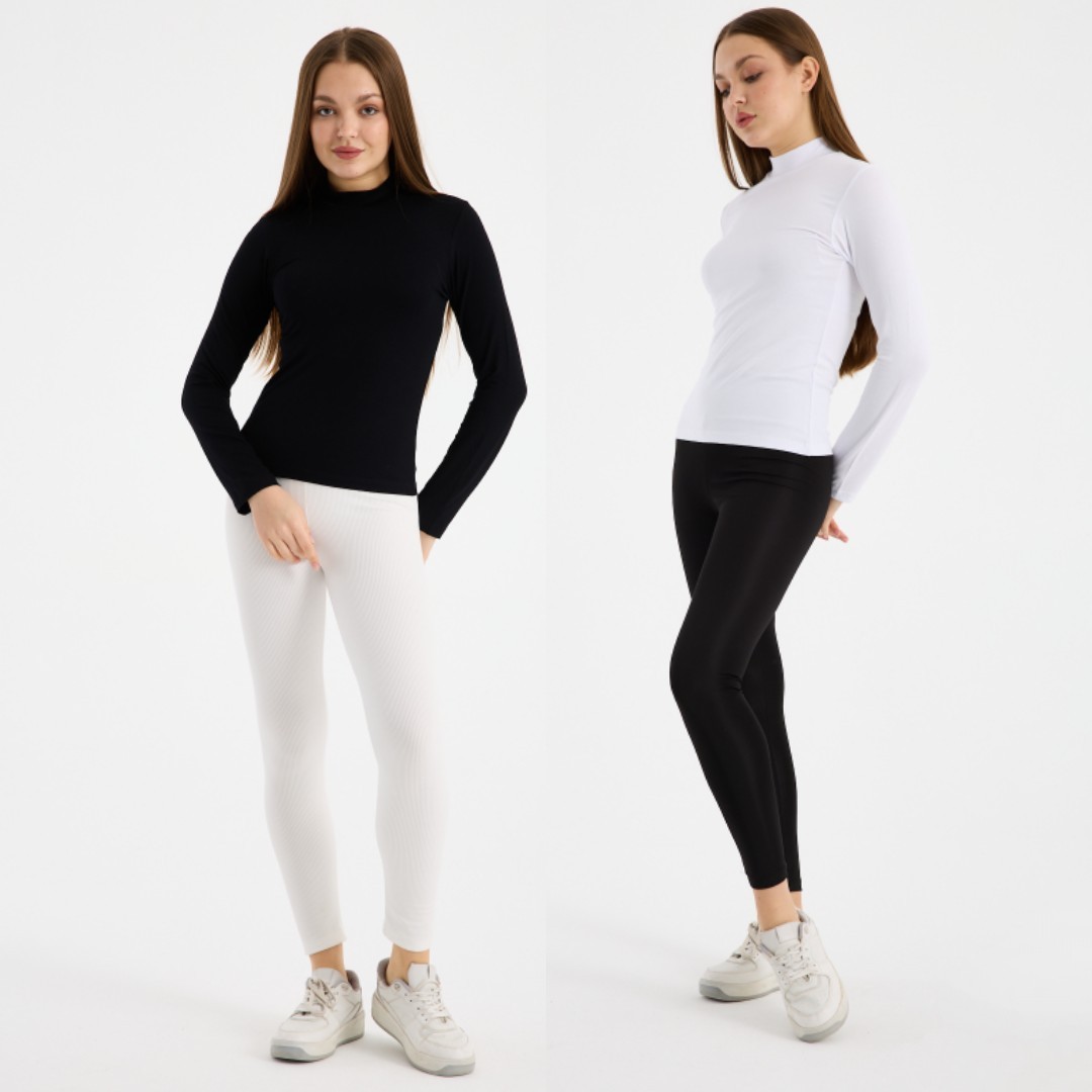 Klc Fashion Kadın Siyah Beyaz 2li Uzun Kol Body