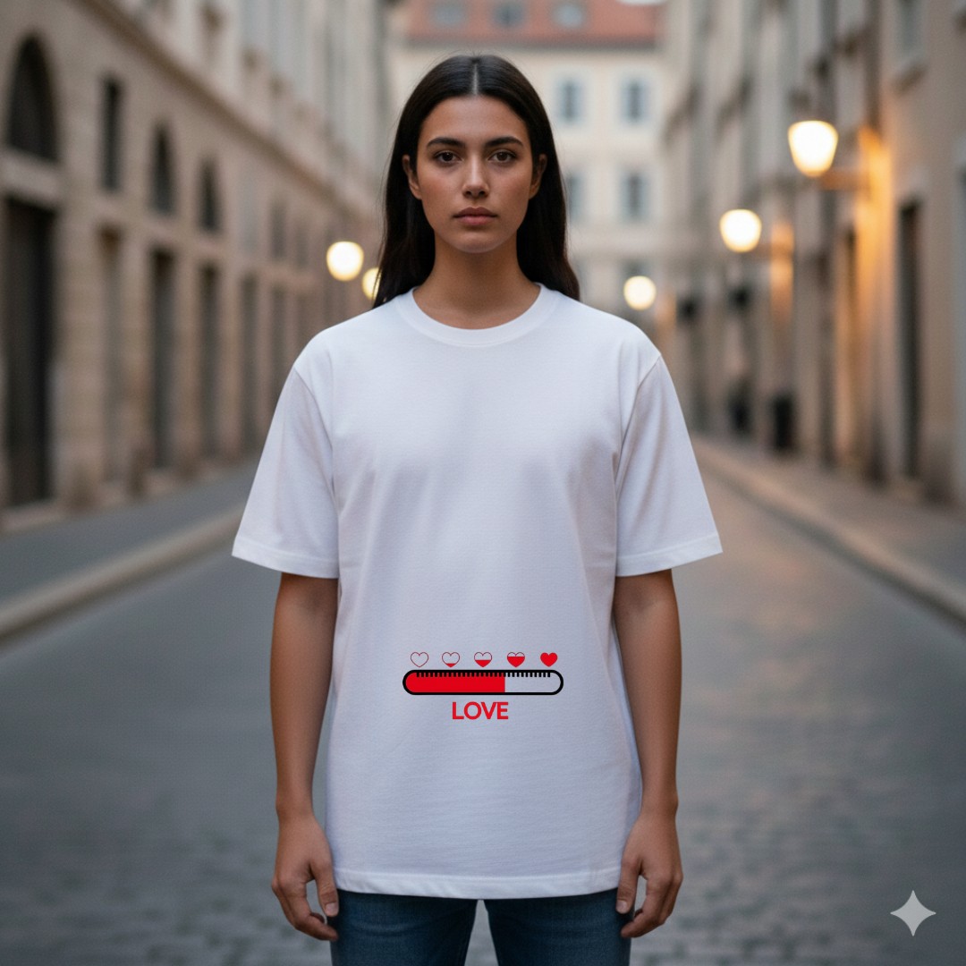 Etoile Studio Unisex %100 Pamuklu Oversize Grafik Baskılı Bisiklet Yaka Tişört Sevgili Hamile Tişört