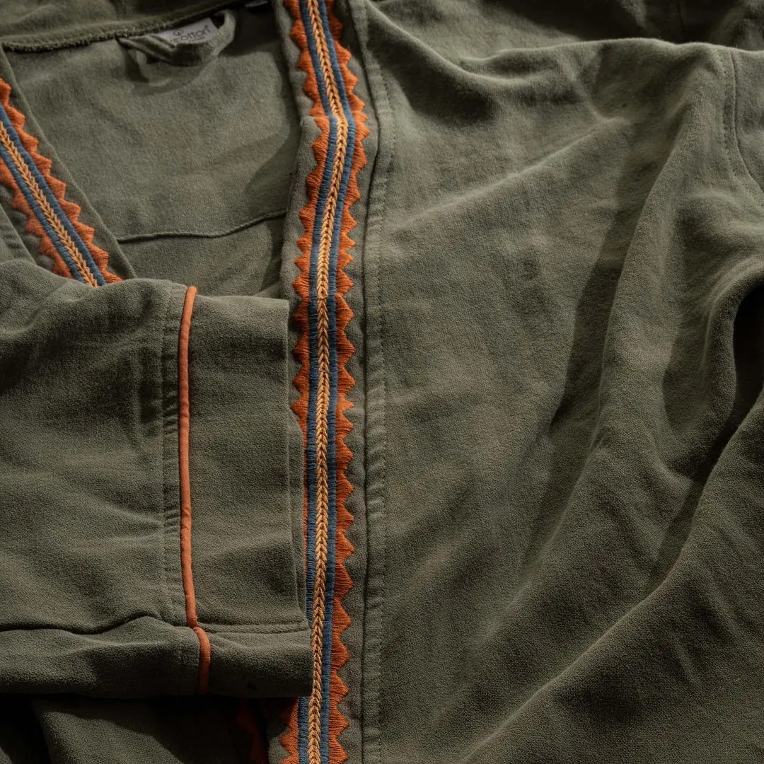 Ecocotton Hazar Kadın Sabahlık %100 Organik Pamuk Nakışlı Yeşil görsel 4