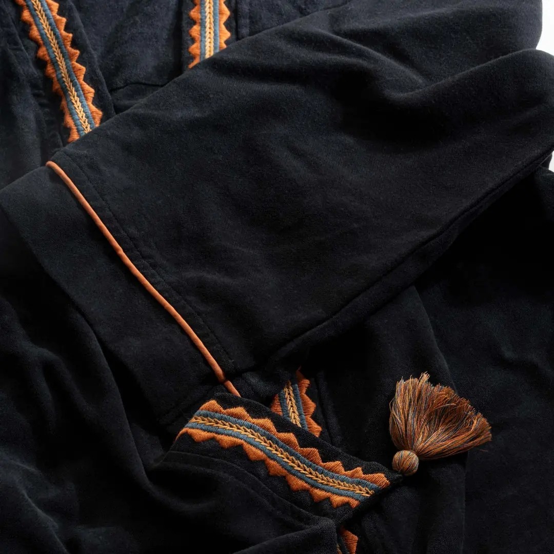 Ecocotton Hazar Kadın Sabahlık %100 Organik Pamuk Nakışlı Antrasit görsel 3