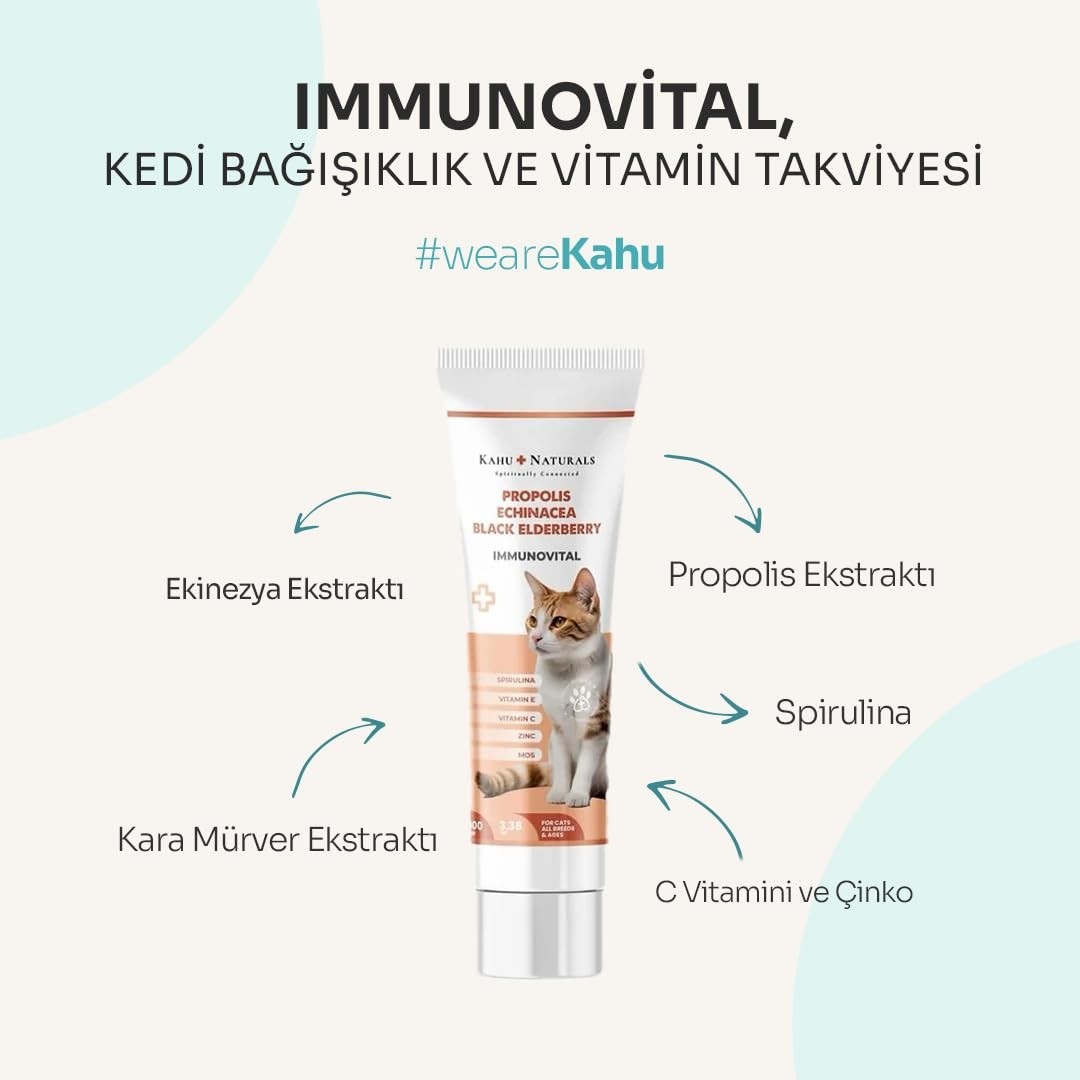 Die Grup Kahu Naturals Immunovital Malt Kedi Vitamin Takviyesi, Beta Glukan, Ekinezya, Propolis, KARAMÜRVER,100 ml görsel 3