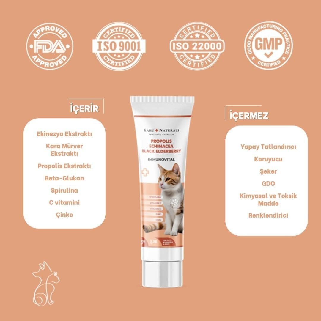 Die Grup Kahu Naturals Immunovital Malt Kedi Vitamin Takviyesi, Beta Glukan, Ekinezya, Propolis, KARAMÜRVER,100 ml görsel 5