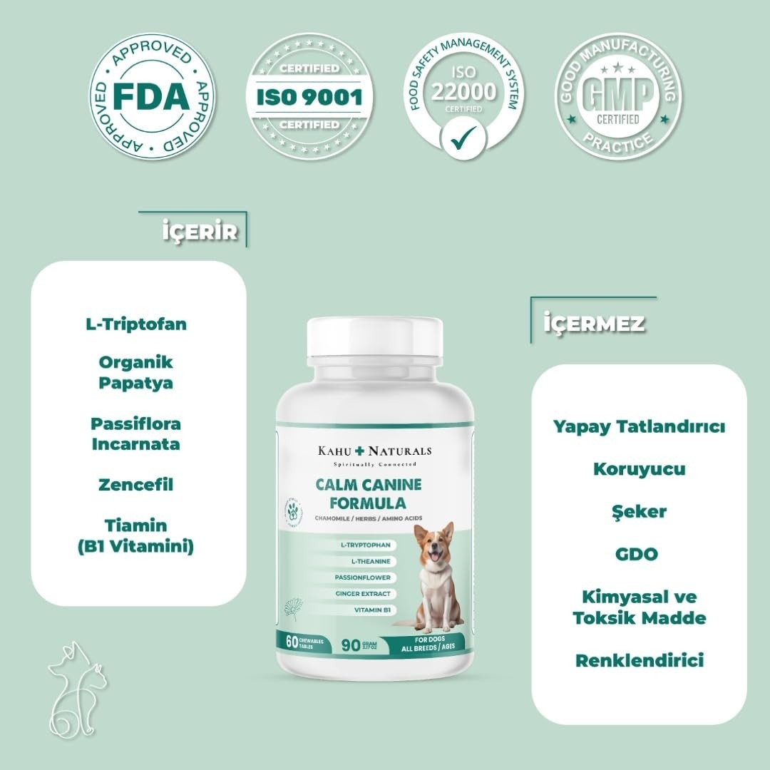 Die Grup Kahu Naturals Calm Canine Formula, Köpekler Için Bitki Özlü Sakinleştirici Rahatlatıcı Takviye, 60 Tablet görsel 4