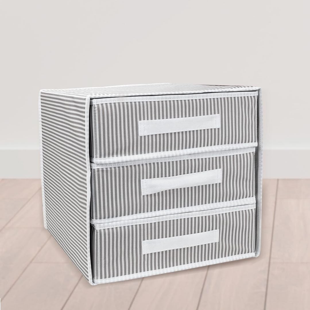 OEM Katlanabilir Üç Çekmeceli Dolap Düzenleyici Çamaşır Organizeri Takı Kutusu Gardrob Kumaş Düzenleyici 32X32X32CM (1) görsel 2