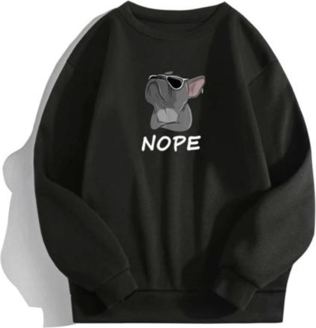 Tarzsokak Siyah Oversize Kapşonsuz 0 Yaka Bulldog Baskılı Pamuklu Sweatshirt