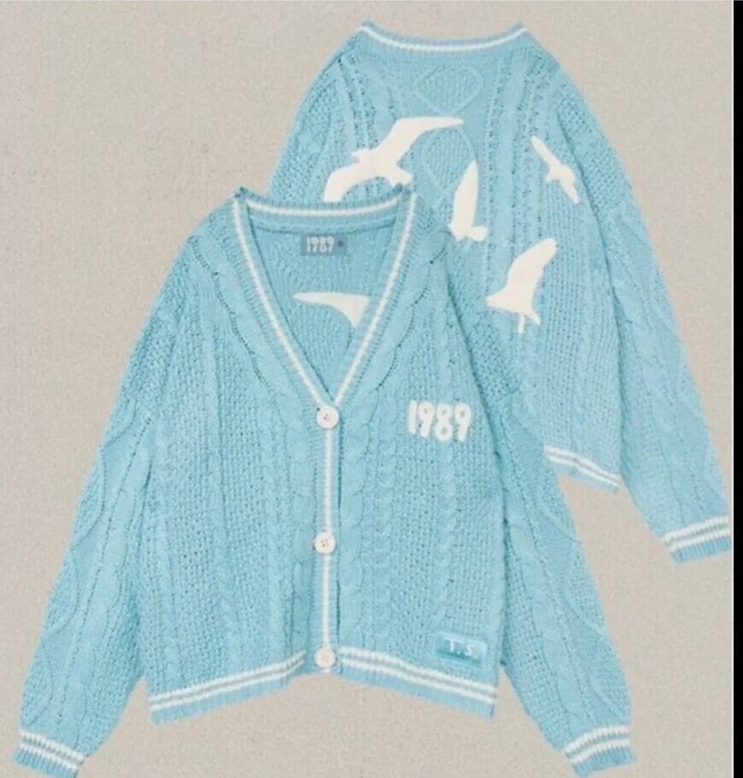 Shein Mavi 1989 (Taylor's Version) Cardigan Oversize Hırka ,Oversize Taylor Swift Hırka , bebe -Uçuk Mavi Oversize Kadın Hırka