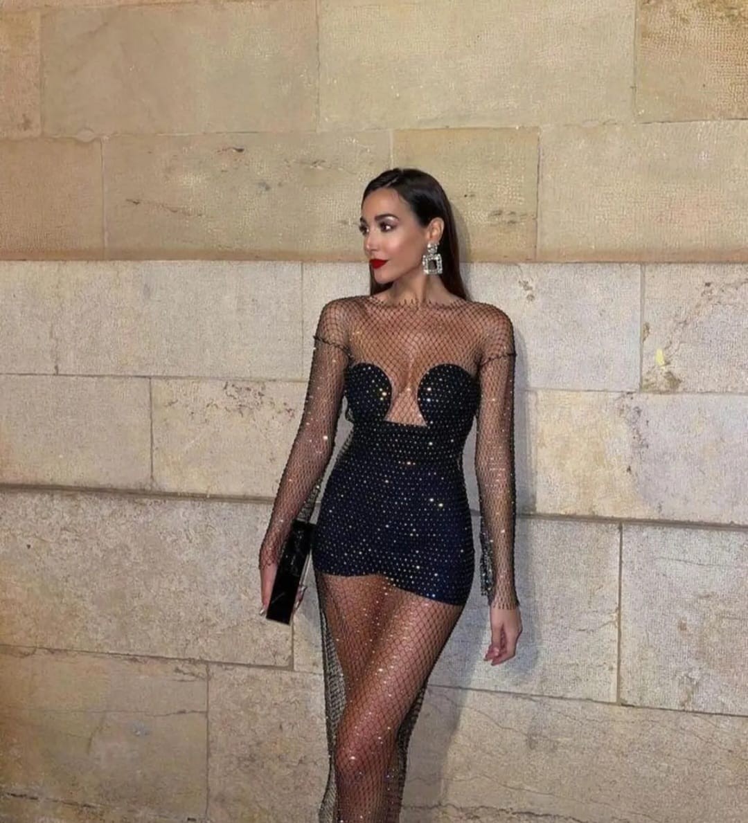Ronanna Kadın Siyah Kristal Taşlı File Elbise, Plaj ve Gece Şıklığı Için görsel 2