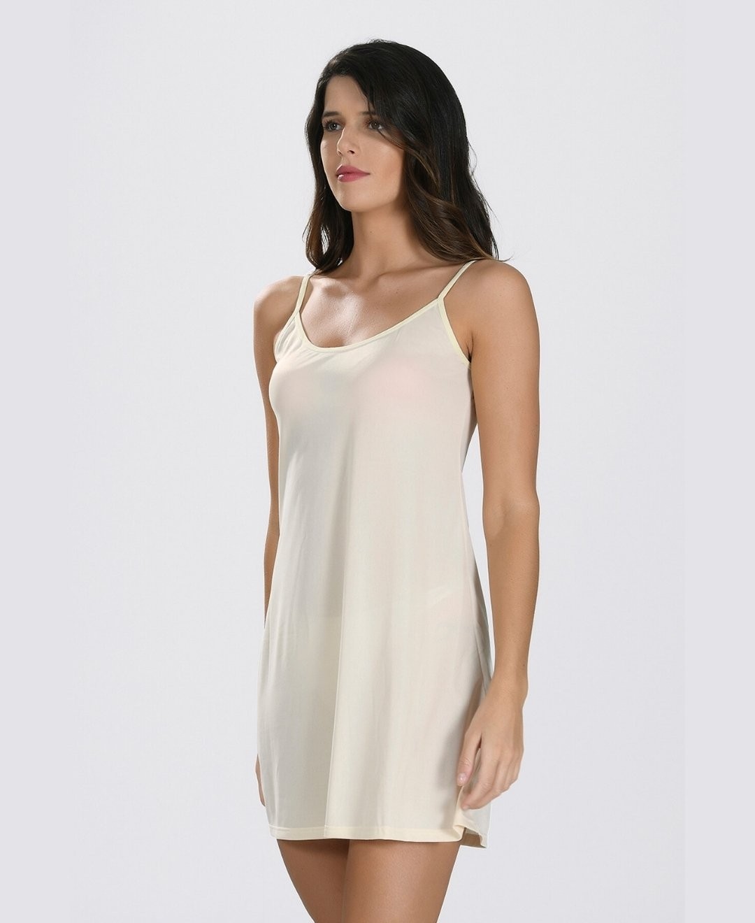 Intive Lingerie Nbb Diz Üstü Sade Ince Askılı Kombinezon/gecelik/astar (Ten, Siyah, BEYAZ)-3851 görsel 8