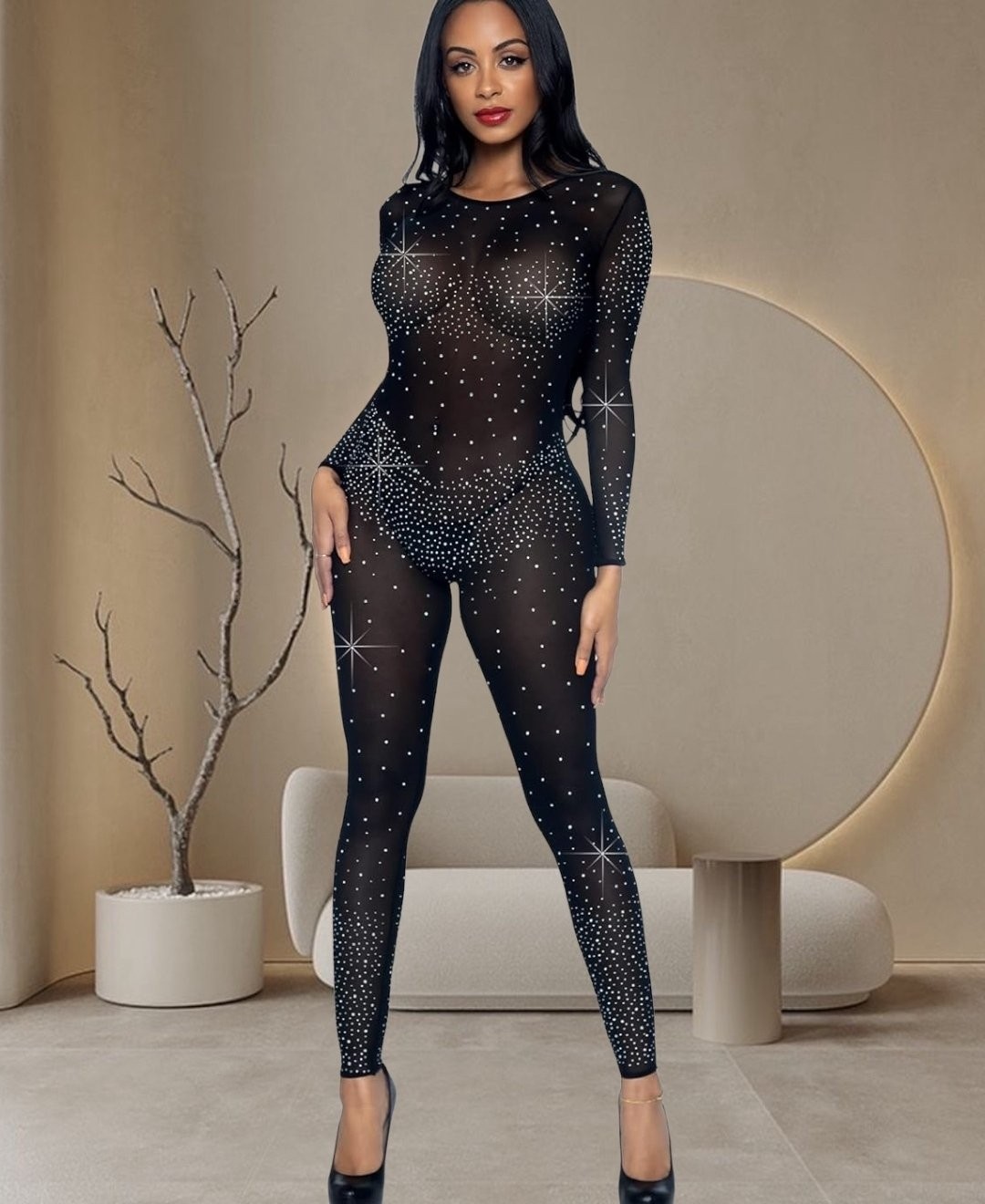 Intive Lingerie Kadın Siyah Sırt Dekolteli Ağır Kaliteli Ithal Taşlı Vücut Çorabı -15401