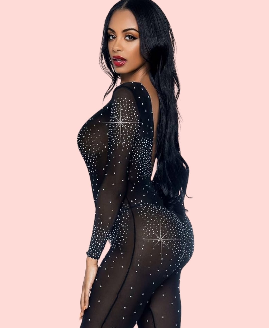 Intive Lingerie Kadın Siyah Sırt Dekolteli Ağır Kaliteli Ithal Taşlı Vücut Çorabı -15401 görsel 4
