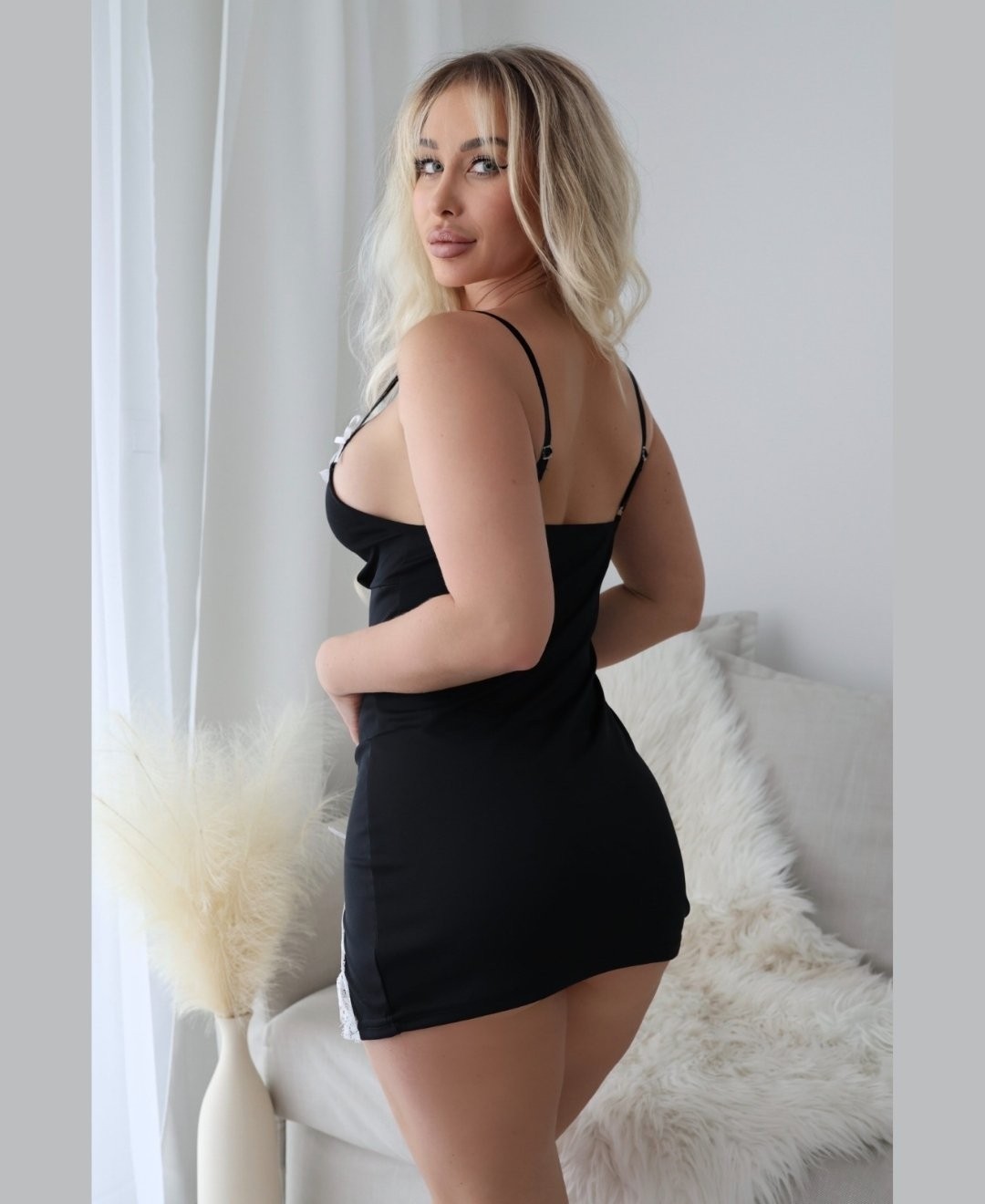 Intive Lingerie Beleng Yan Derin Yırtmaçlı Dantell Mini Gecelik/babydoll-Kırmızı-Saks/siyah görsel 4
