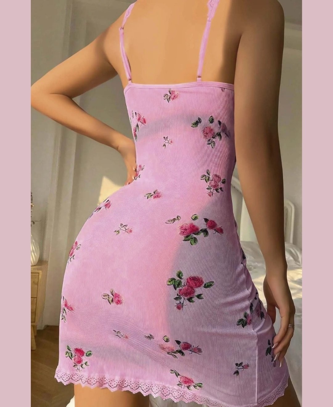 Intive Lingerie Lily Bianca %100 Pamuk Penye Kalp Çiçek Desenli Derin V Kalp Aksesuarlı GECELIK-13005 görsel 2