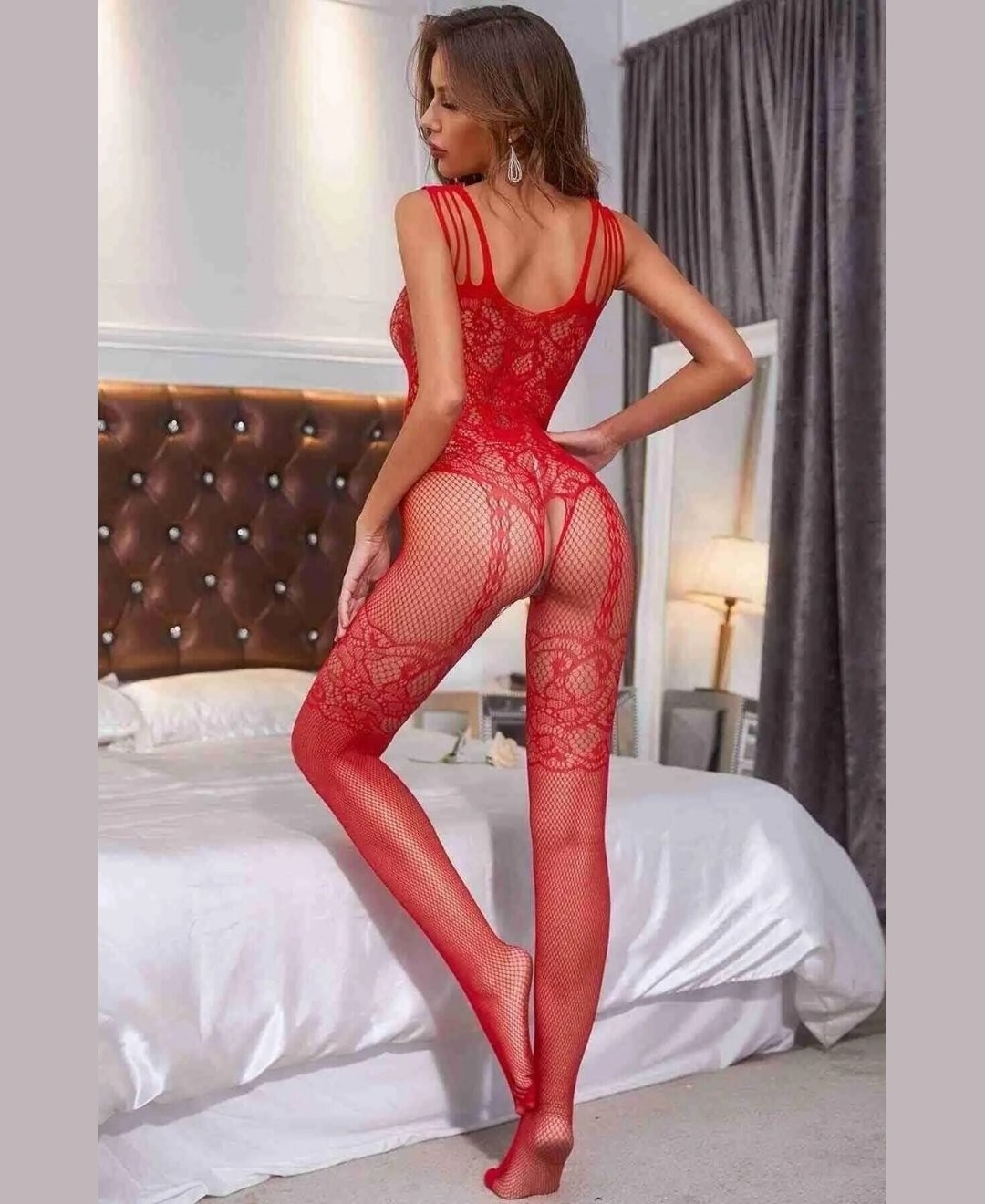 Intive Lingerie Secret Love Desenli Ince Askılı Jartiyer Görünümlü Tasarım Vücut Çorabı (Siyah,beyaz,pembe,kırmızı) görsel 3