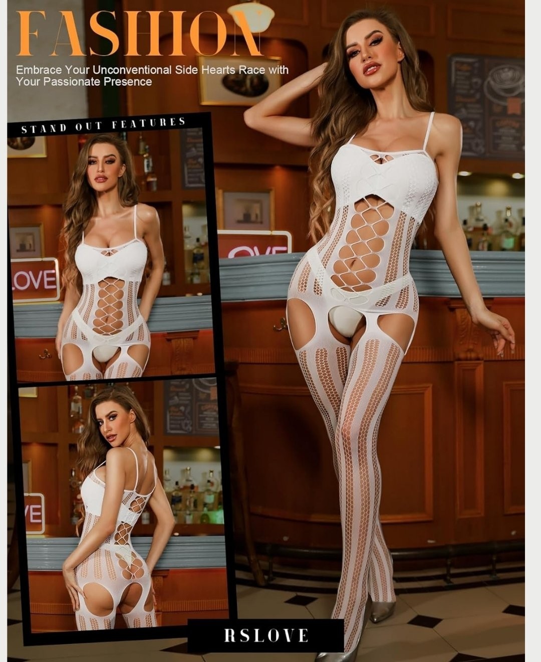 Intive Lingerie Secret Love Ince Askılı Jartiyer Görünümlü Önü File Detaylı Vücut Çorabı görsel 2