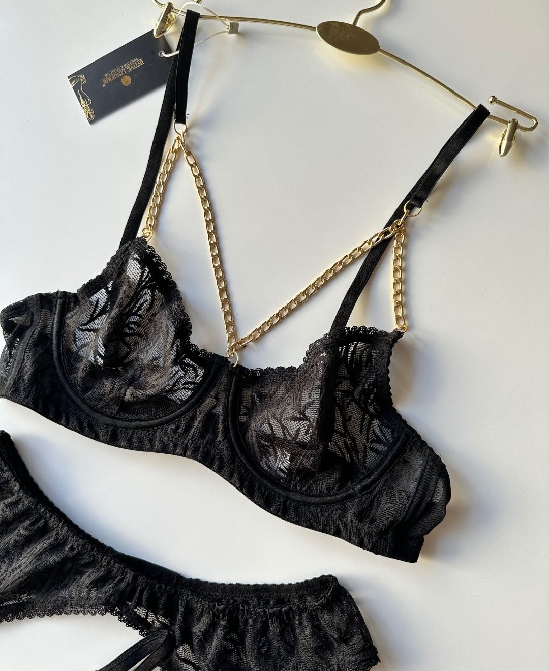 Intive Lingerie Laura Kadın Siyah Transparan Zincir Detaylı Tasarım Jartiyer Takım görsel 3