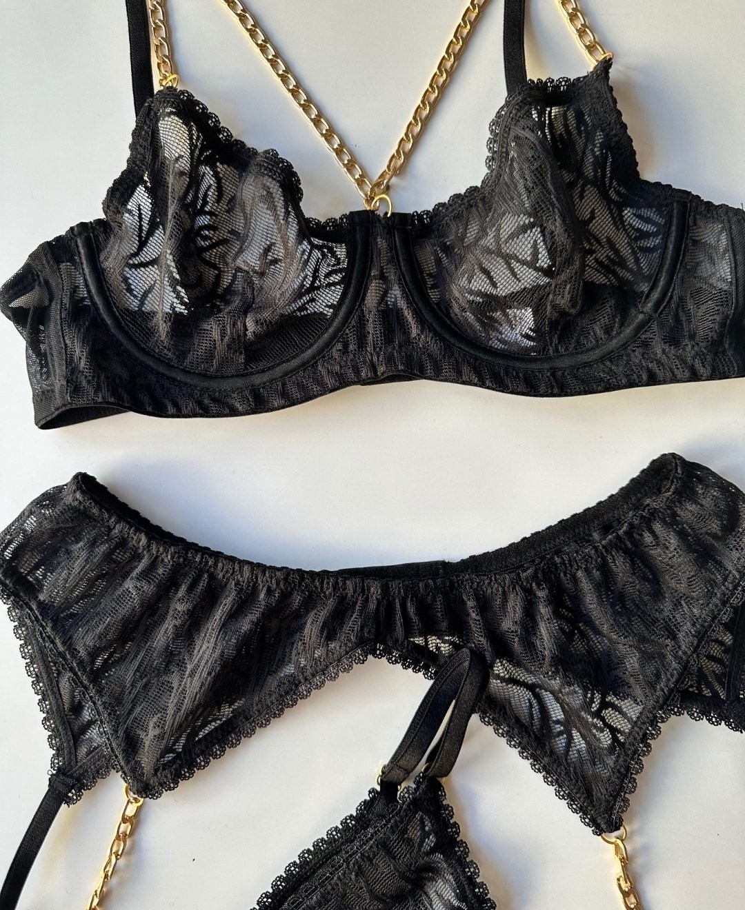 Intive Lingerie Laura Kadın Siyah Transparan Zincir Detaylı Tasarım Jartiyer Takım görsel 5