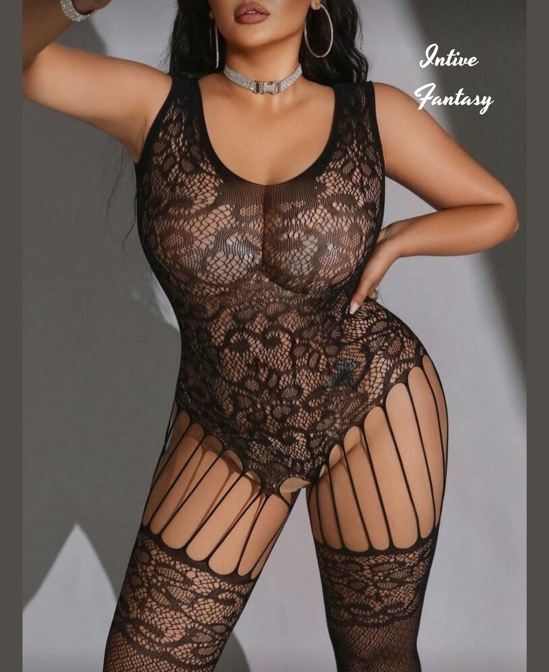 Intive Lingerie Intive Fantasy Jartiyerli Ağı Açık Kalın Askılı Tasarım Vücut Çorabı