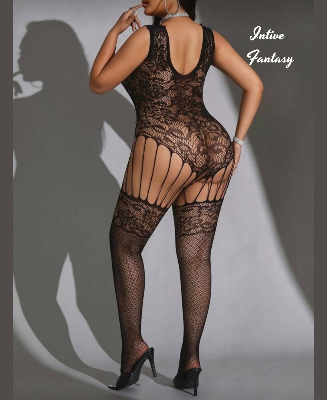 Intive Lingerie Intive Fantasy Jartiyerli Ağı Açık Kalın Askılı Tasarım Vücut Çorabı görsel 3