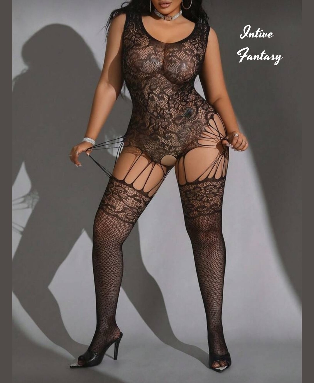 Intive Lingerie Intive Fantasy Jartiyerli Ağı Açık Kalın Askılı Tasarım Vücut Çorabı görsel 4