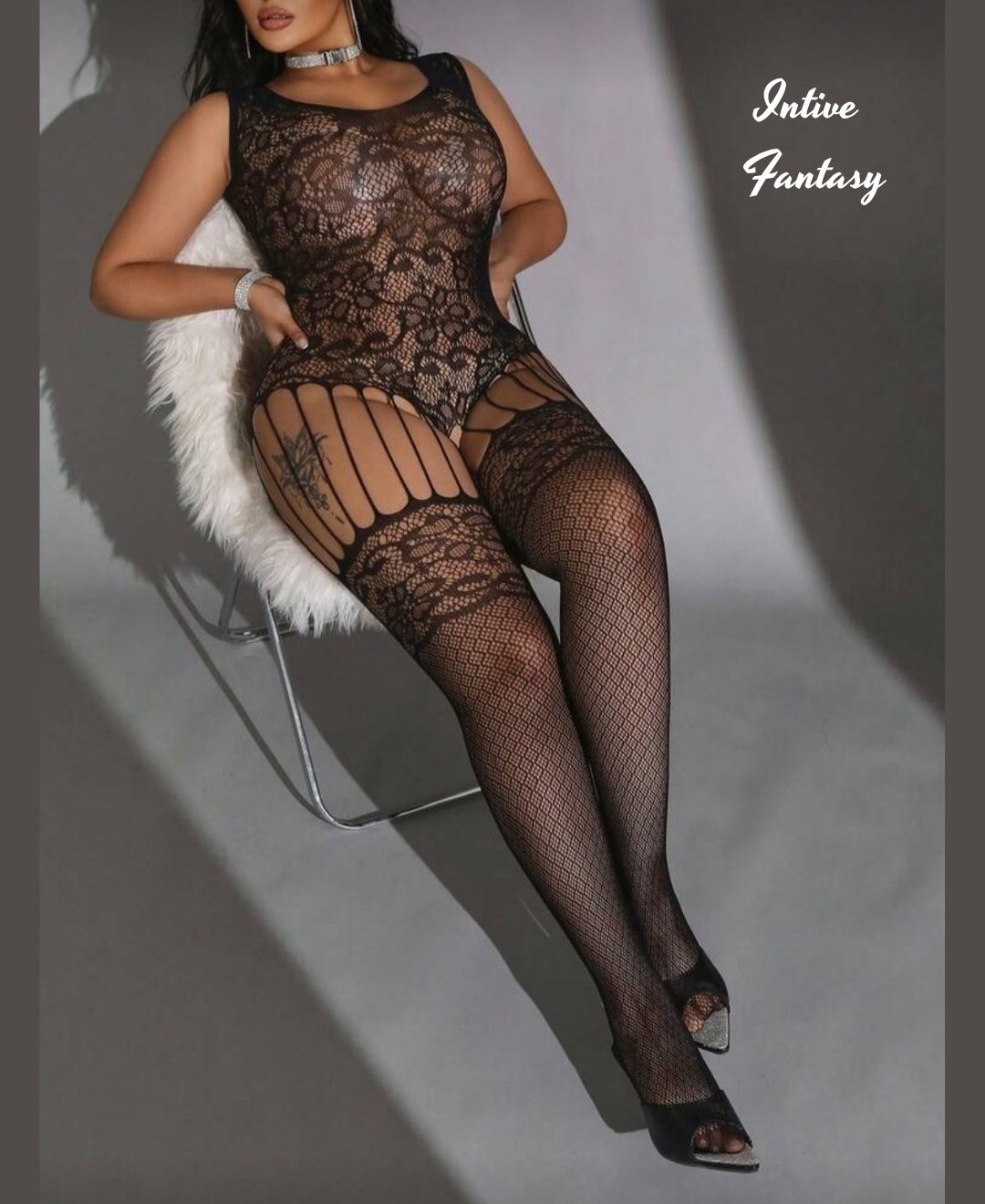 Intive Lingerie Intive Fantasy Jartiyerli Ağı Açık Kalın Askılı Tasarım Vücut Çorabı görsel 5