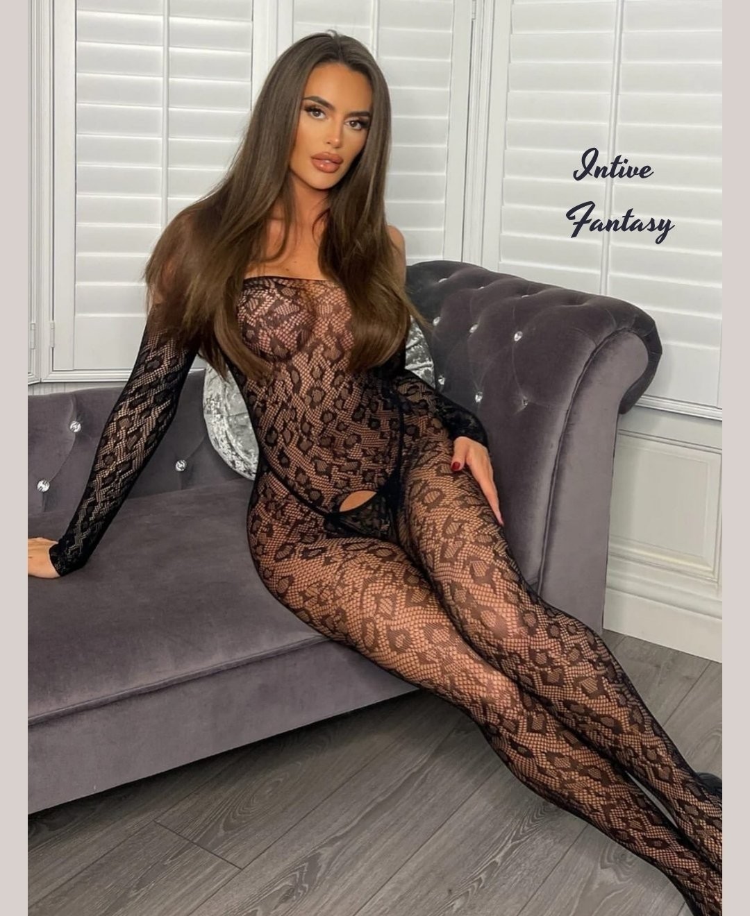 Intive Lingerie Catty Woman Leopar Desenli Ağı Açık Sırt Dekolteli Uzun Kol Vücut Çorabı-Limited