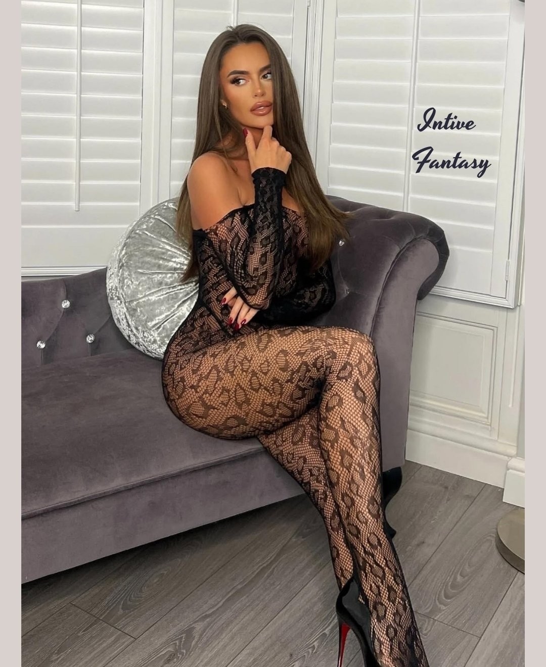 Intive Lingerie Catty Woman Leopar Desenli Ağı Açık Sırt Dekolteli Uzun Kol Vücut Çorabı-Limited görsel 2