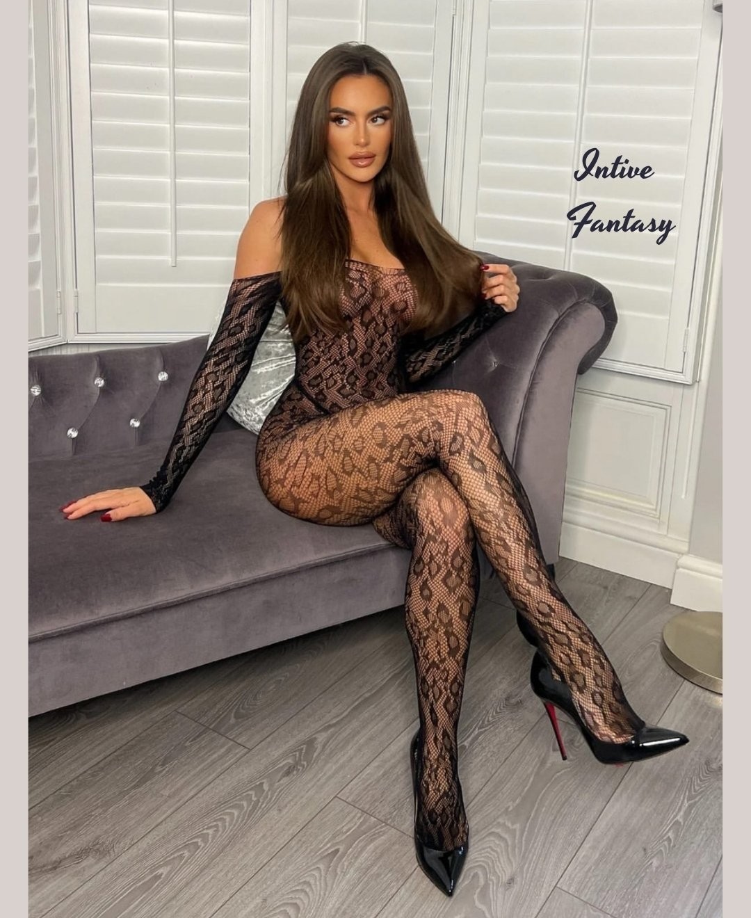 Intive Lingerie Catty Woman Leopar Desenli Ağı Açık Sırt Dekolteli Uzun Kol Vücut Çorabı-Limited görsel 3
