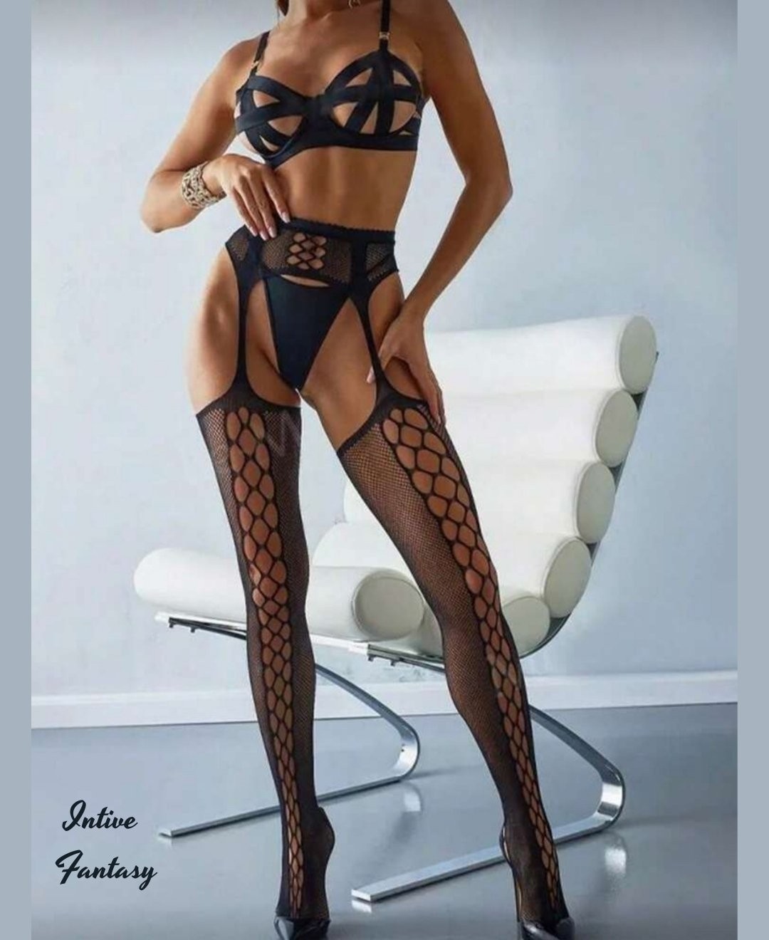 Intive Lingerie Intive Fantasy Önü Geniş File Detaylı Jartiyerli Ağı Açık File Çorap görsel 3