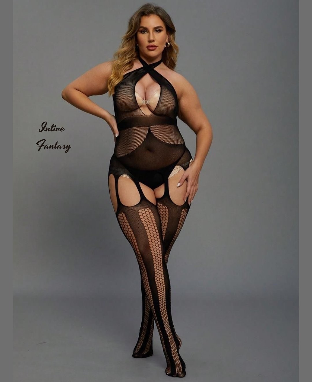 Intive Lingerie Intive Battal Beden Çapraz Askılı Ağı Açık Jartiyerli Vücut Çorabı (2xl/3xl)