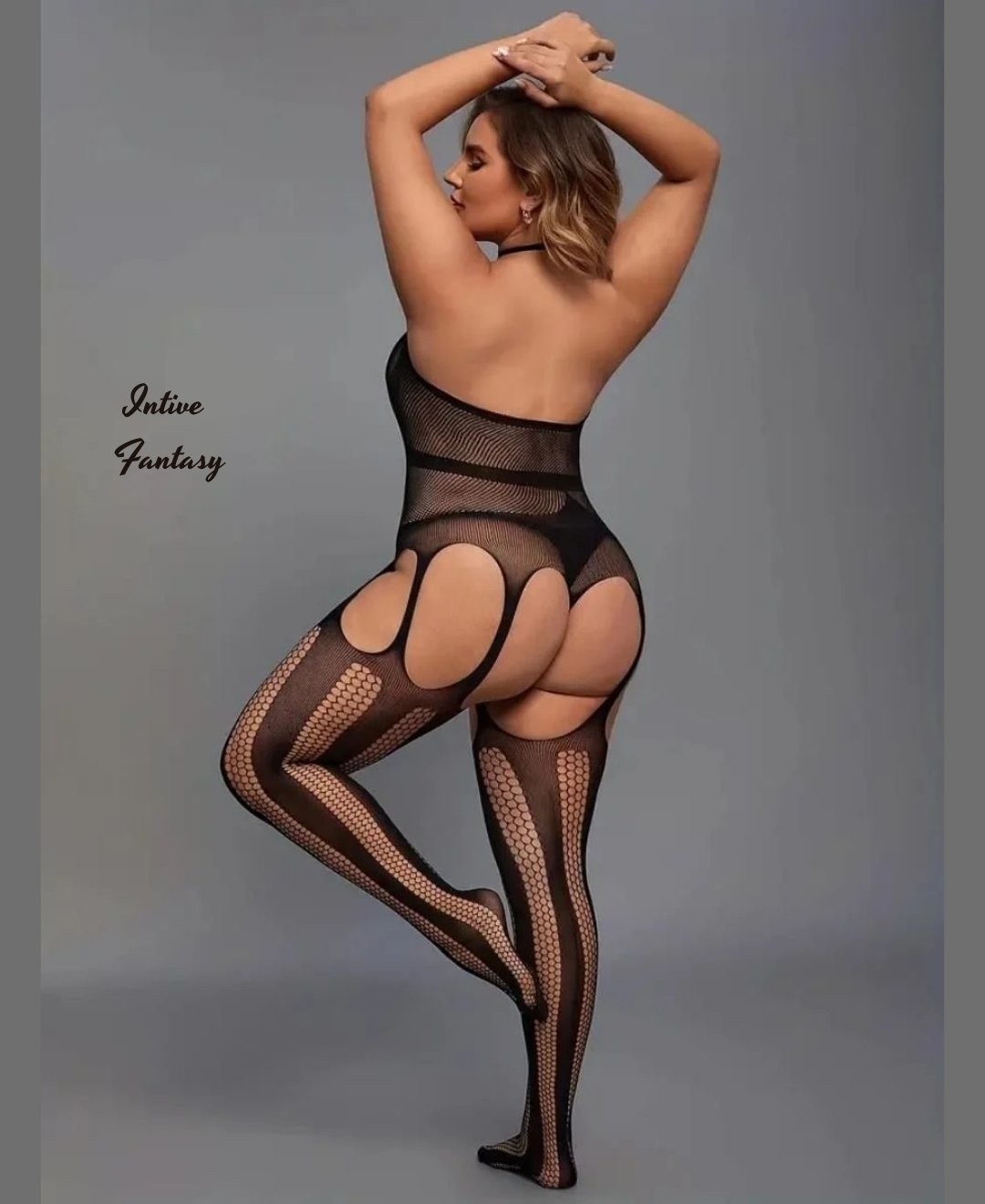 Intive Lingerie Intive Battal Beden Çapraz Askılı Ağı Açık Jartiyerli Vücut Çorabı (2xl/3xl) görsel 2