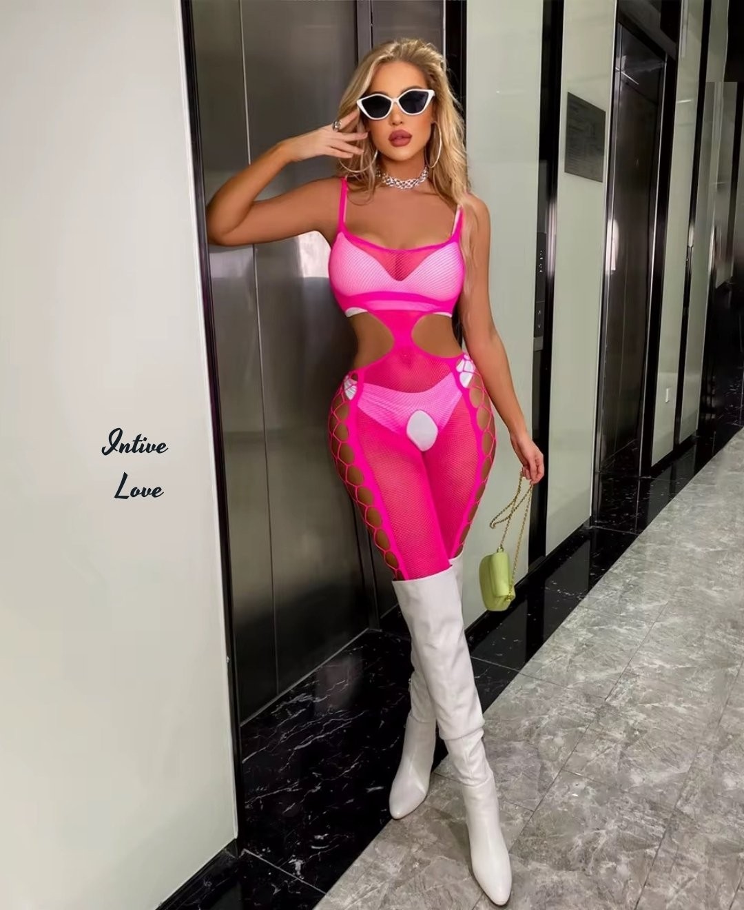 Intive Lingerie Intive Fantasy Fuşya Ağı Açık Askılı Bel Dekolteli Tasarım File Vücut Çorabı