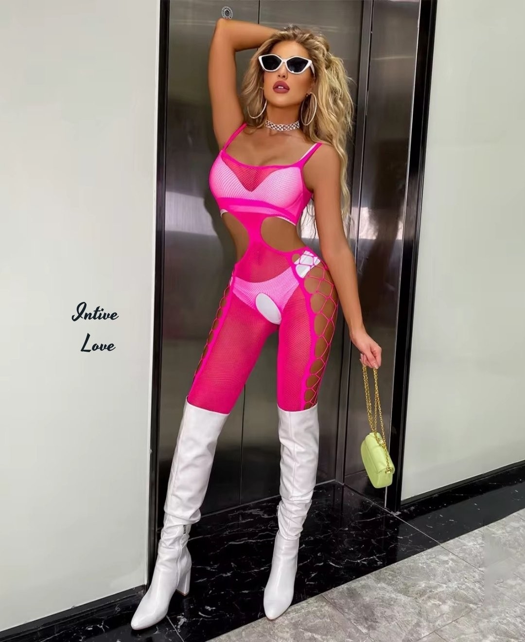 Intive Lingerie Intive Fantasy Fuşya Ağı Açık Askılı Bel Dekolteli Tasarım File Vücut Çorabı görsel 2