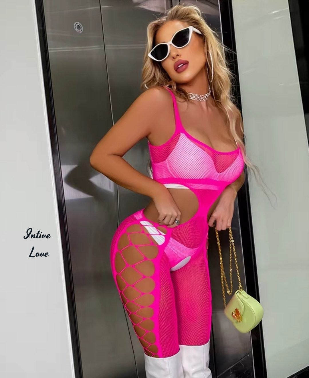 Intive Lingerie Intive Fantasy Fuşya Ağı Açık Askılı Bel Dekolteli Tasarım File Vücut Çorabı görsel 3