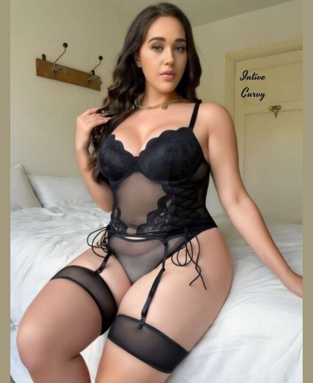 Intive Lingerie Intive Curvy Dantelli Transparan Jartiyer Büstiyerli Bacak Aksesuarlı Büyük Beden Jartiyer Takım görsel 2
