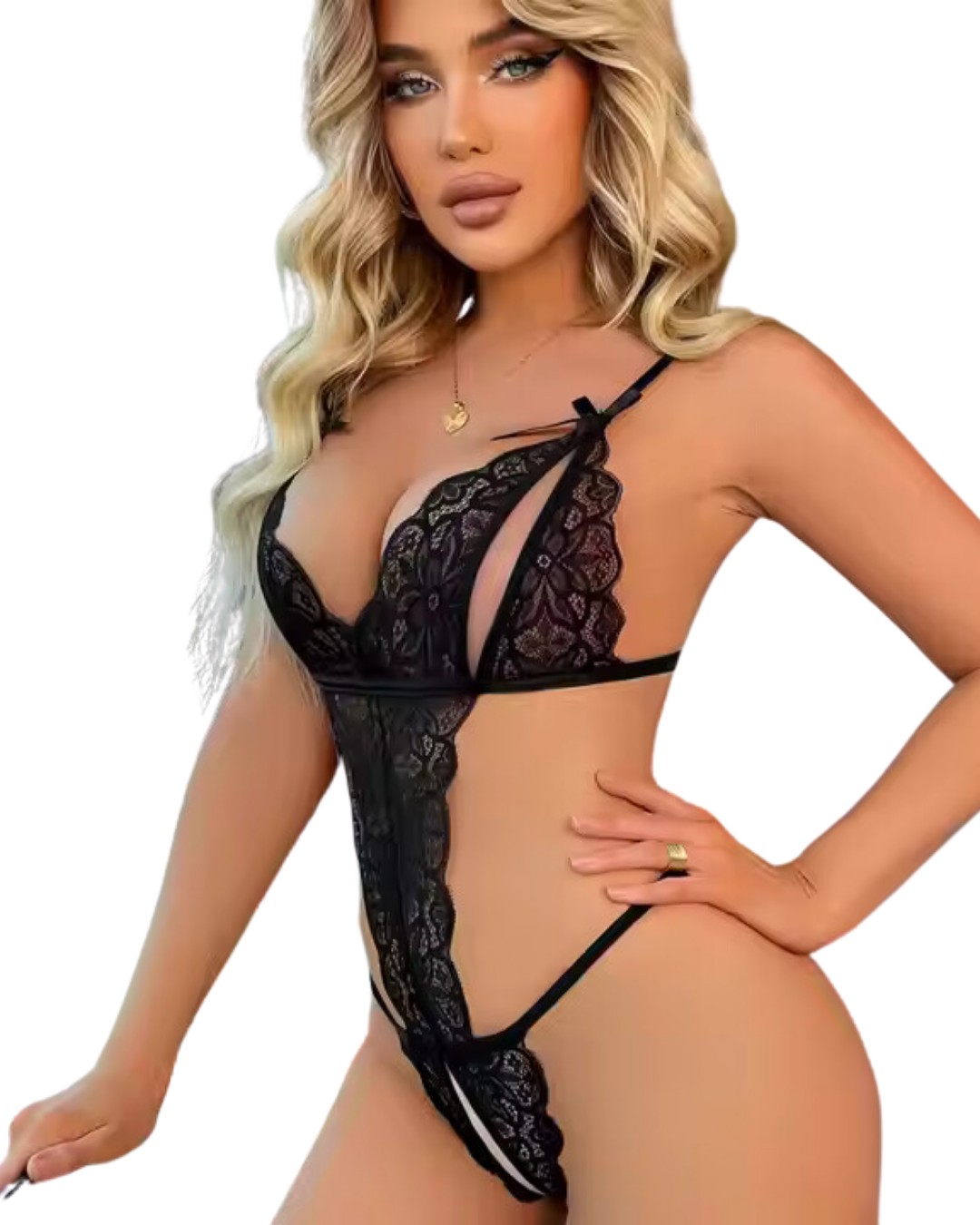 Noctiva Büyük Beden Süslü Siyah Dantelli Babydoll GMS9249 görsel 2
