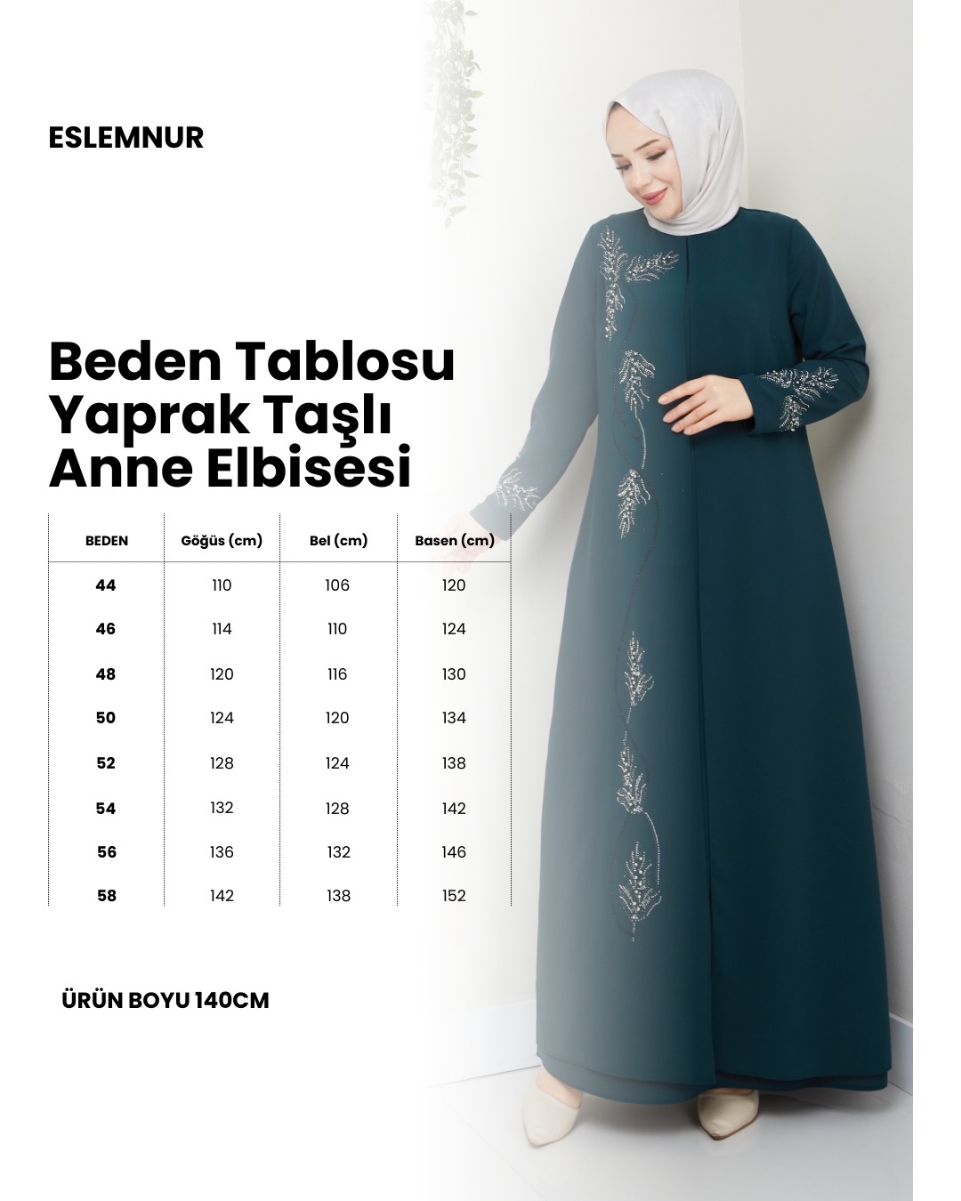 Eslemnur Büyük Beden Yaprak Taşlı Anne Elbisesi EN7008 görsel 5
