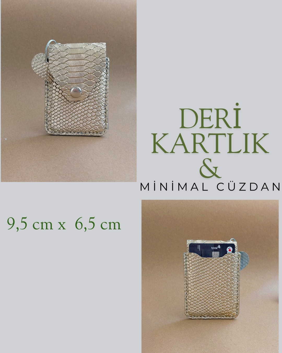 Hakiki Deri Minimal Avuçiçi Yılan Desen Leopar Tasarım Kadın Cüzdan Kartlık Drc-26