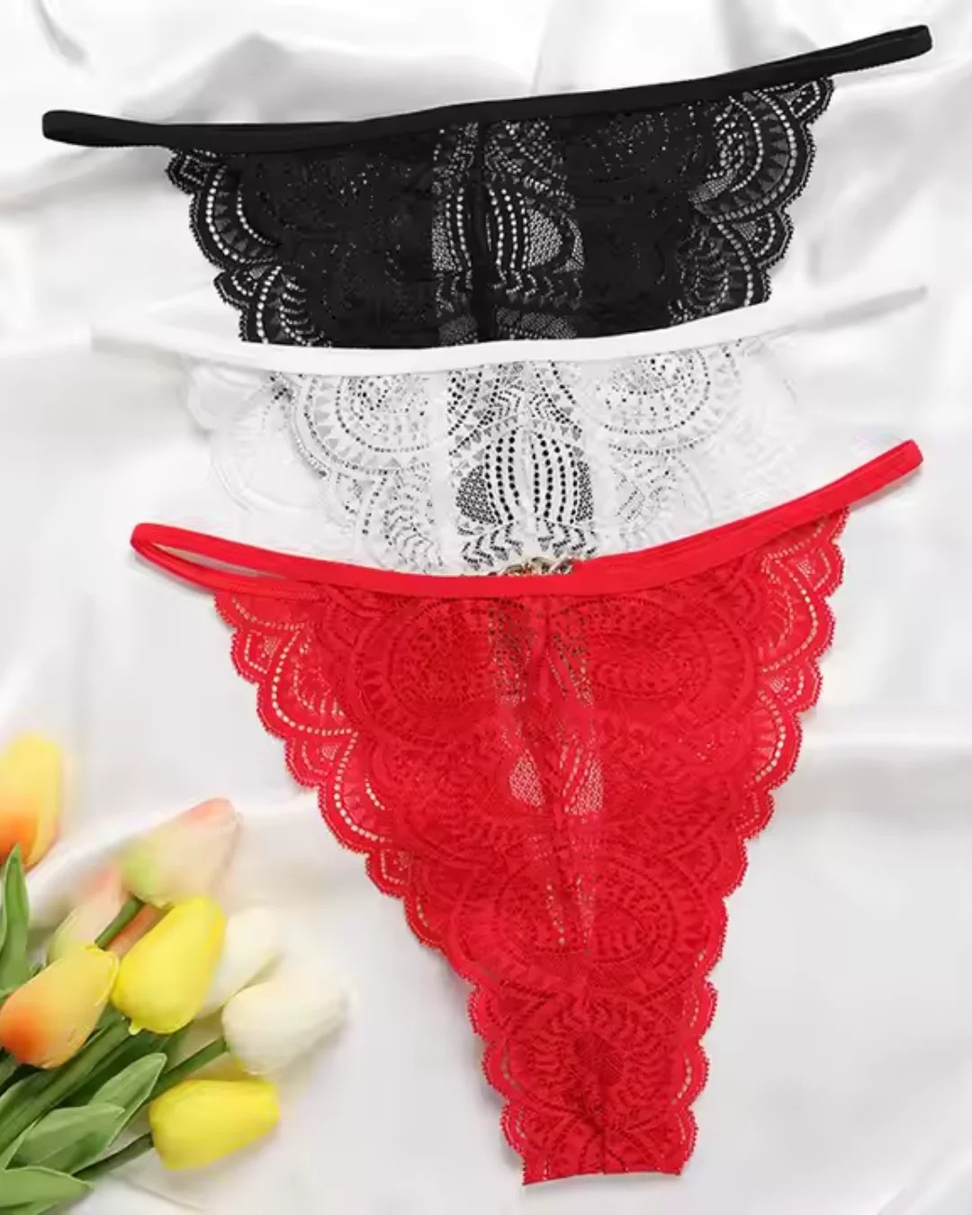 bebekokusu Tegan Büyük Beden Kadın 3'lü Dantel String - Tanga TG270041-B