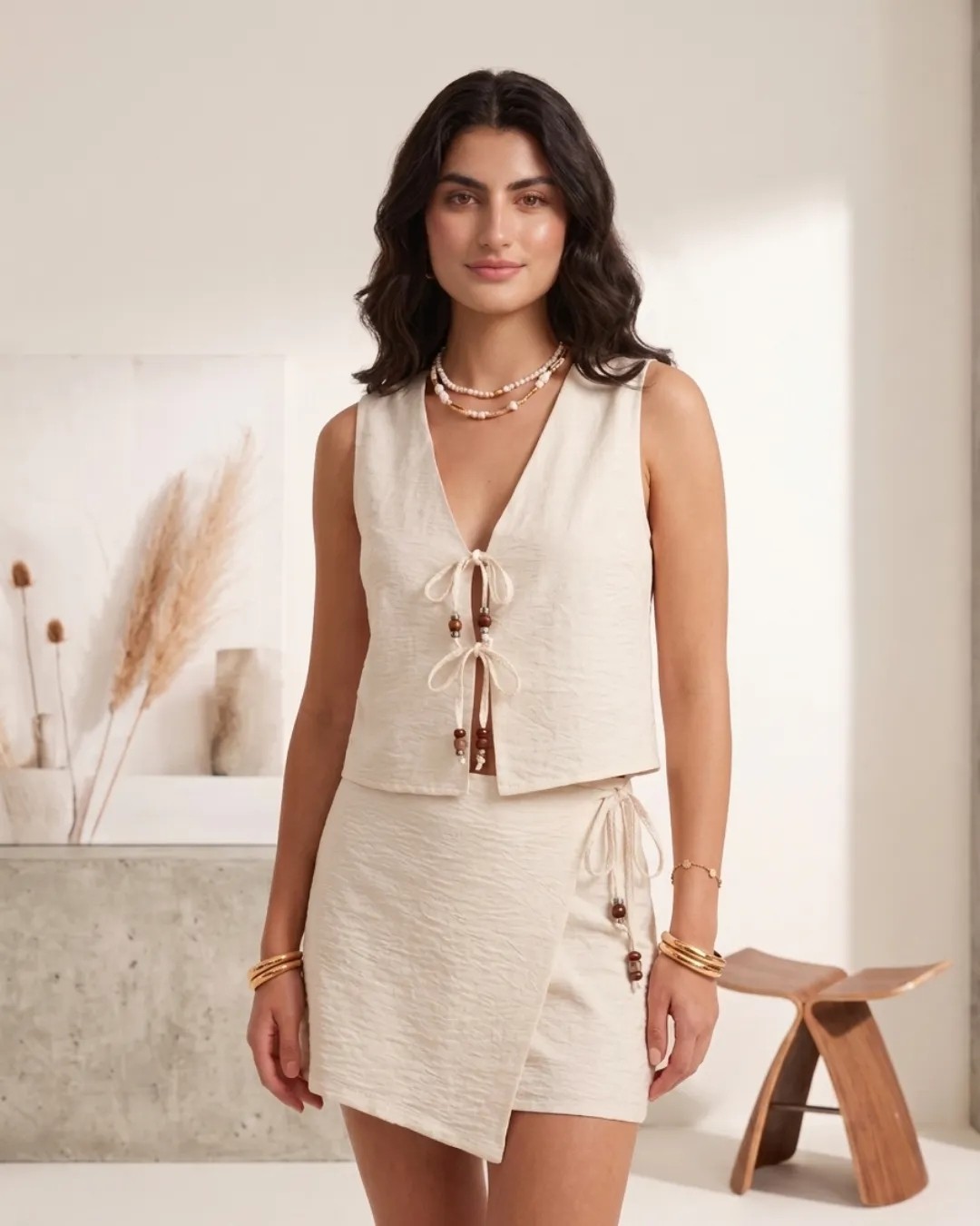 Cherie Style Kadın Bağcık Detaylı Dokulu Şort Etek