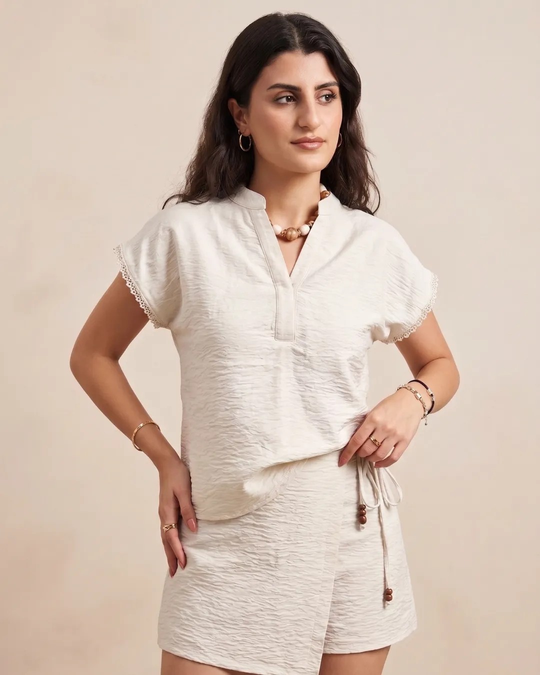 Cherie Style Kadın Bağcık Detaylı Dokulu Şort Etek görsel 2