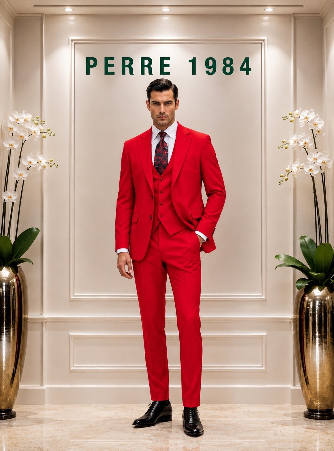 Perre 1984 Erkek Slim Fit 3'lü Takım Elbise, Ceket, Yelek ve Pantolon, Likralı Viskon Kumaş