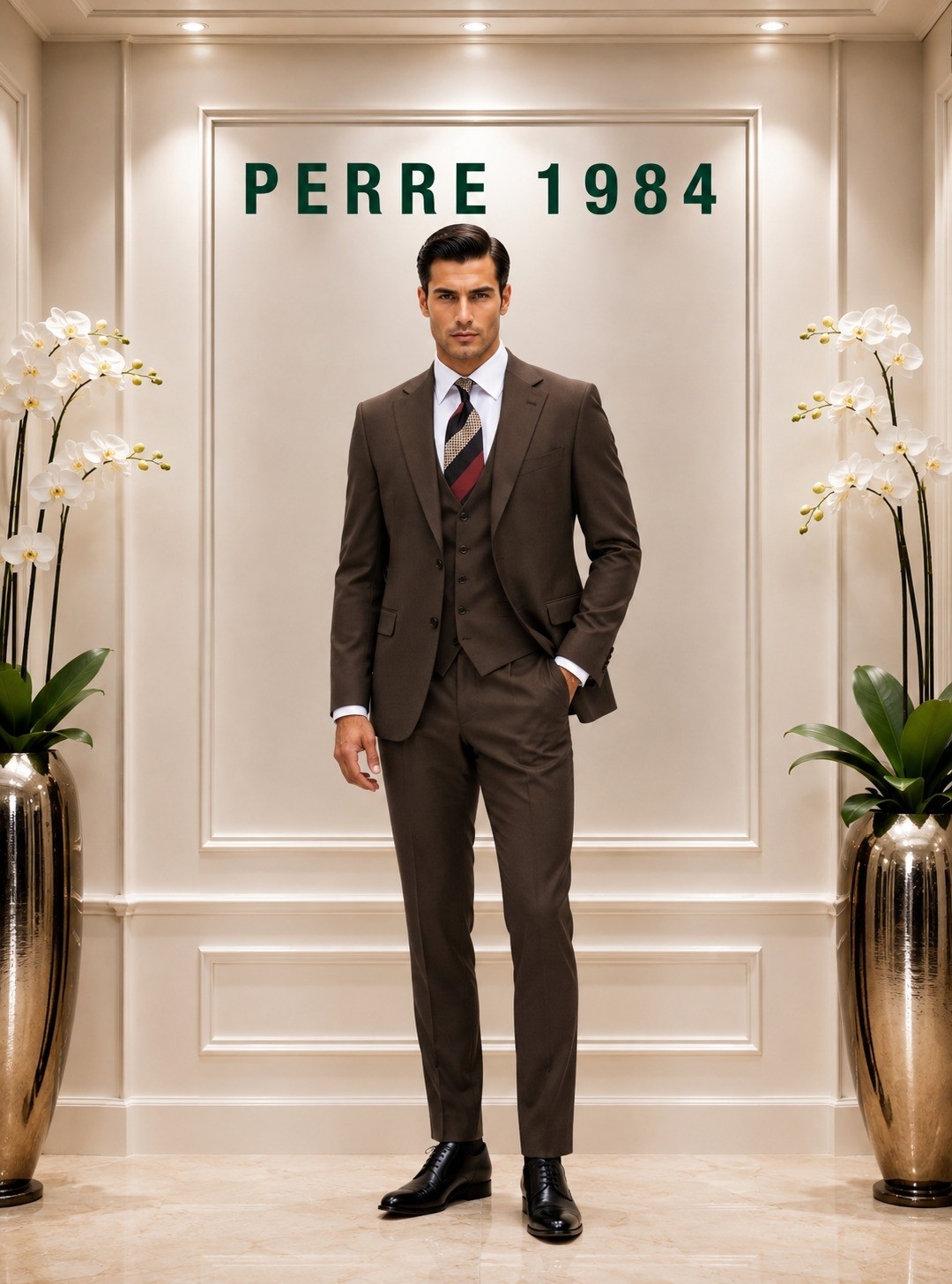 Perre 1984 Erkek Slim Fit 3'lü Takım Elbise, Ceket, Yelek ve Pantolon, Likralı Viskon Kumaş