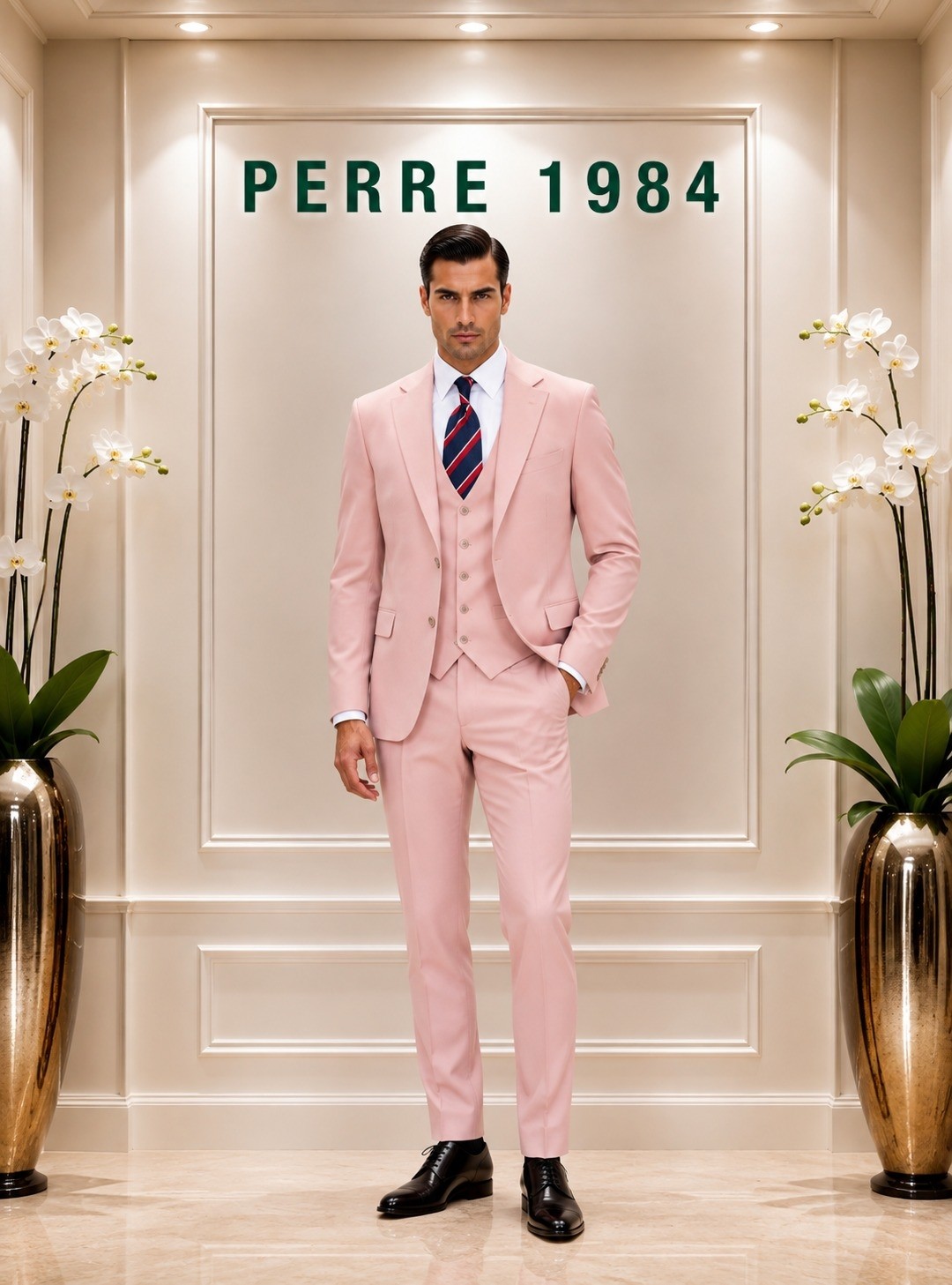 Perre 1984 Erkek Slim Fit 3'lü Takım Elbise, Ceket, Yelek ve Pantolon, Likralı Viskon Kumaş