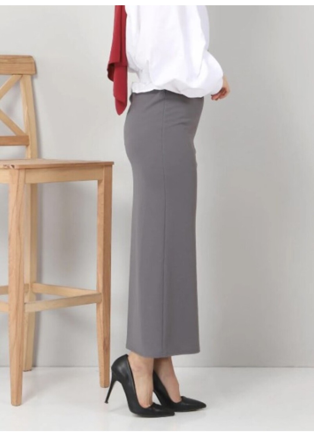 Eceylül Moda Düz Uzun Siyah Kalem Etek görsel 6