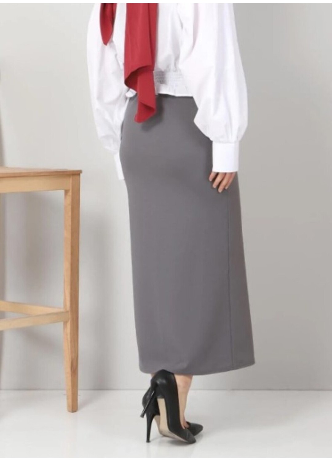Eceylül Moda Düz Uzun Siyah Kalem Etek görsel 7