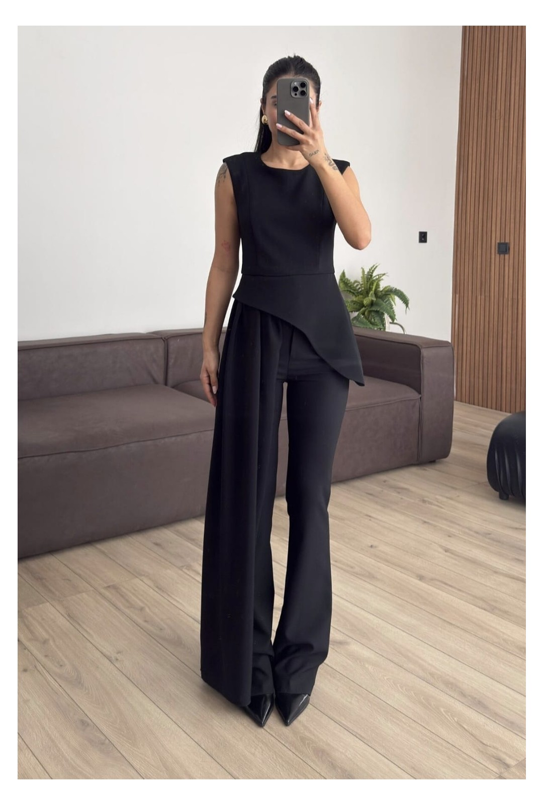Qimya Butik Miss Neşem Kadın Bir Yanı Şifon Parçalı Kolsuz Şık Tunik görsel 3