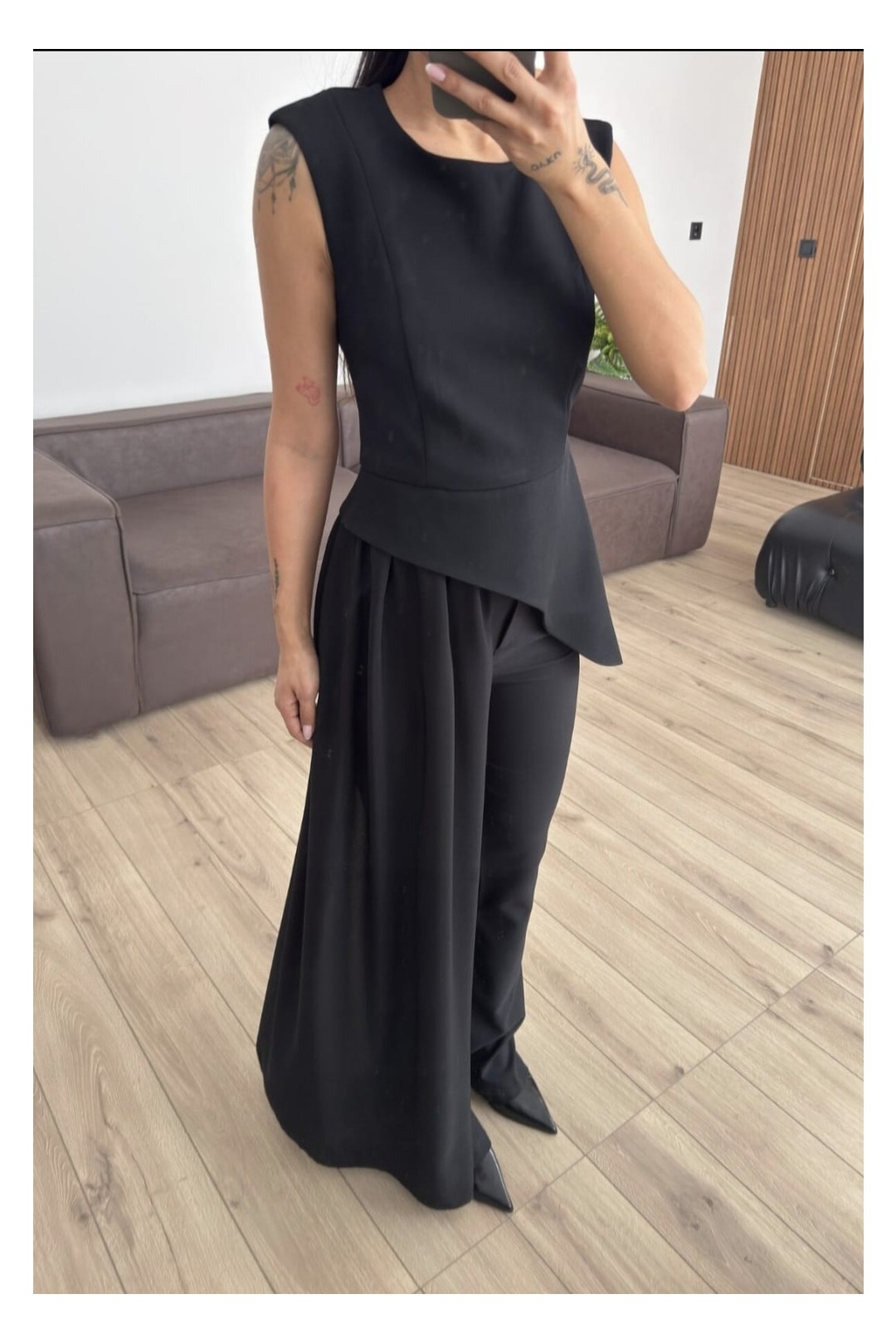 Qimya Butik Miss Neşem Kadın Bir Yanı Şifon Parçalı Kolsuz Şık Tunik görsel 4