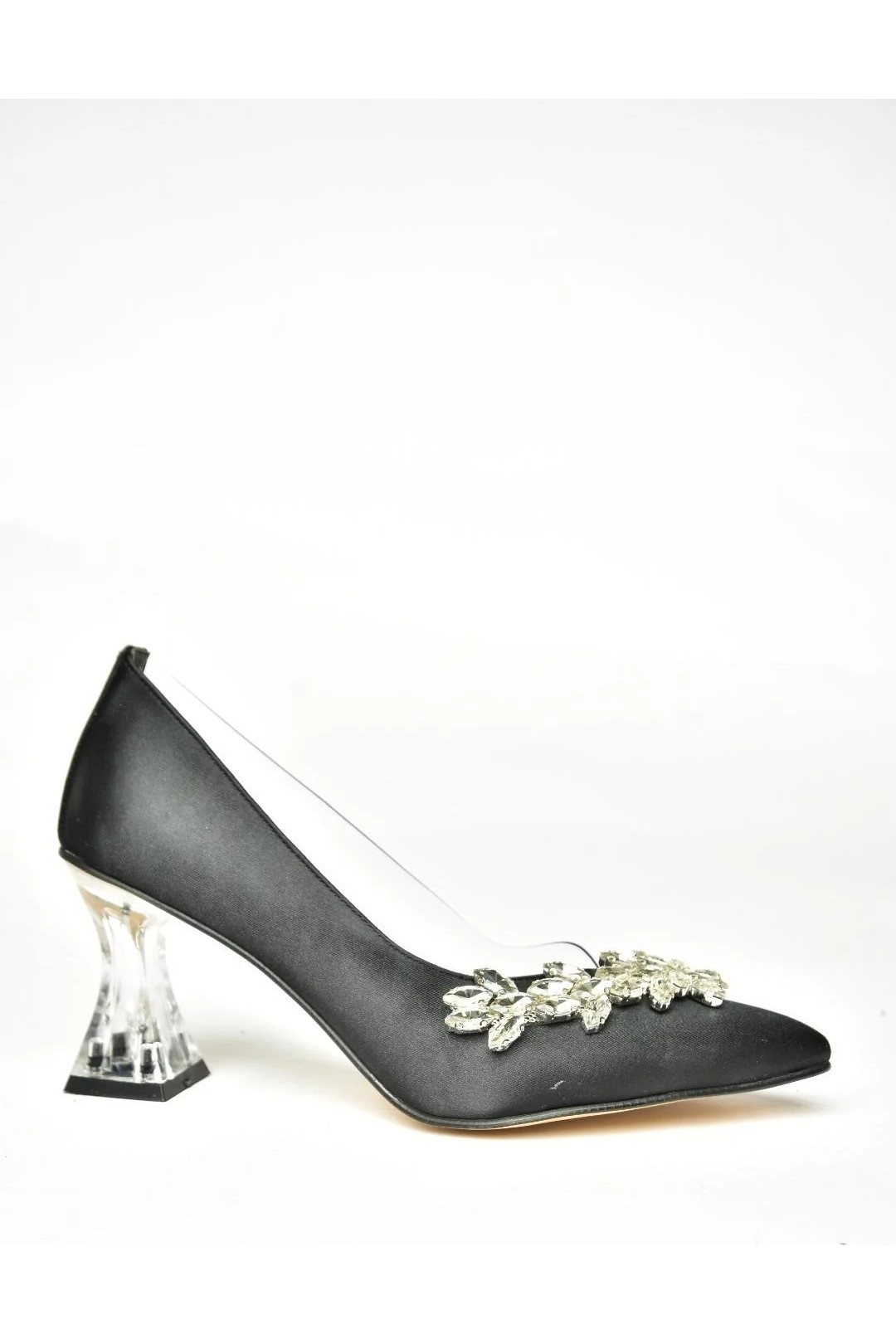 Fox Shoes Siyah Saten Kumaş Taşlı Kadın Abiye Ayakkabı M246013204 görsel 5